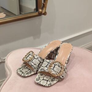 A New Day Snakeskin Mules with Gold Accent, Sz 8.5